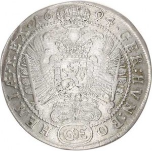 Leopold I. (1657-1705), XV kr. 1694 GE, Praha-Egerer Hol.94.3,3 ražba na válc. stroji