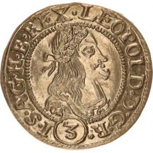 Leopold I. (1657-1705), 3 kr. 1665 KB Hus. 1465 var.: za datací proškrtnutý křížek