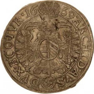Leopold I. (1657-1705), 3 kr. 1669 Vídeň-Faber var: .DVX.B.CO.TVR (písmeno V místo Y !)