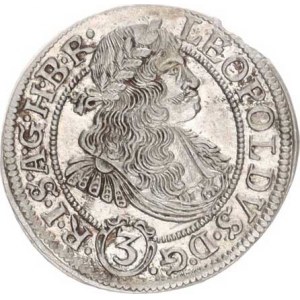 Leopold I. (1657-1705), 3 kr. 1673 FIK, Opolí-Kirschenhofer var.: tečky mezi písmeny ve