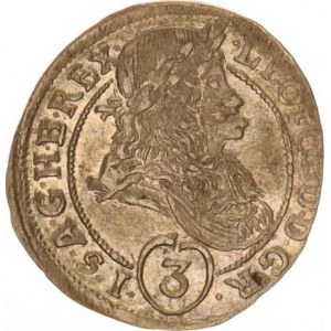 Leopold I. (1657-1705), 3 kr. 1695 KB Husz. -, malé poprsí a markantně velká 3,