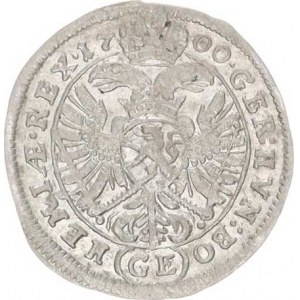Leopold I. (1657-1705), 3 kr. 1700 GE, Praha-Egerer var.: úzké poprsí, písmeno V ve jmén