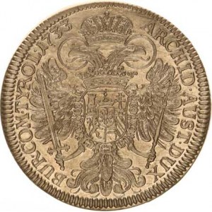 Karel VI. (1711-1740), Tolar 1733 b.zn., Tyroly Hall - var.: pod poprsím dvě tečky 28,