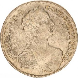 Marie Terezie (1740-1780), Tolar 1758 b.zn., Vídeň 27,76 g, škr. v av.