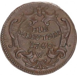 Marie Terezie (1740-1780), 1 kr. 1760 W, Vídeň - var. jemná tečka za datací a minc. značkou