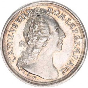Karel VII. (1742-1745), Medaile b.l. (1742), Hlava zprava a opis / Paprskovité slunce nad