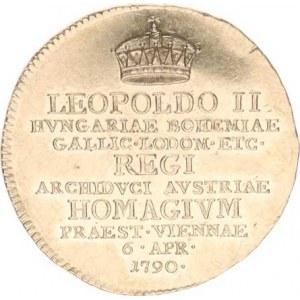 Leopold II. (1790-1792), Menší žeton na holdování ve Vídni 6.4. 1790, Koruna a 9-ti řádk.