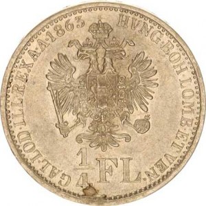 František Josef I.(1848-1918), 1/4 Zlatník 1863 V RR 5,345 g, vada stř. u hr.