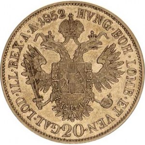 František Josef I.(1848-1918), 20 kr. 1852 A - hlava vlevo R 6,689 g