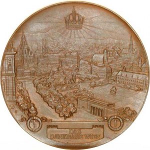 Medaile Františka Josefa I.(1848-1918), 50.výročí vlády F.J.I., Busta FJI. vlevo, po stanách ženské