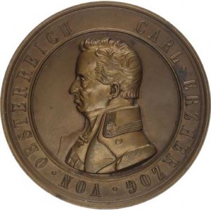 Medaile Rakousko - Uhersko, Karel arcivév., poprsí zleva a opis / odhalení jezdeckého pomníku