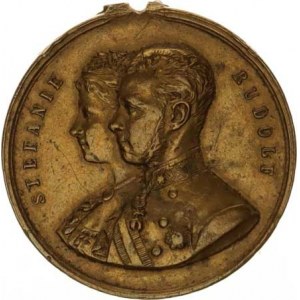 Medaile Rakousko - Uhersko, Rudolf a Stefanie, dvojportrét zleva, opis / Upomínka na sňatek r