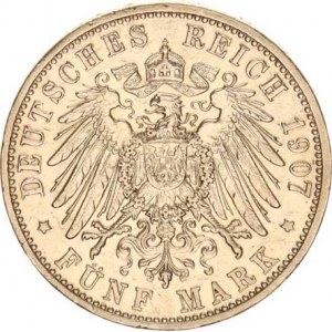 Baden, Friedrich I. (1852-56-1907), 5 Mark 1907 G KM 274, škr. v av.