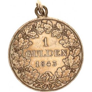 Bavorsko, Ludwig I. (1825-1848), 1 Gulden 1843 KM 414, ouško se závěsem, hr.