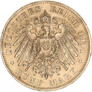 Bavorsko, princ Luitpold (1886-1912), 5 Mark 1911 D - 90. výr. narození KM 999, nep. rys.