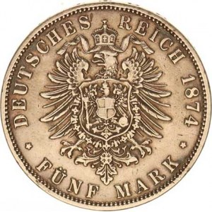 Prusko, Wilhelm I. (1861-1888), 5 Mark 1874 A KM 503,1, tém.