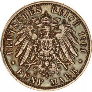 Prusko, Wilhelm II. (1888-1918), 5 Mark 1901 A - 200 let království KM 526 patina