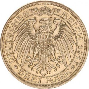 Prusko, Wilhelm II. (1888-1918), 3 Mark 1915 A - Mansfeld KM 539 RRR 16,641 g