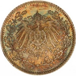 Německo, drobné ražby císařství, 1/2 Mark 1915 D, patina