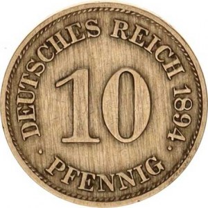 Německo, drobné ražby císařství, 10 Pfennig 1894 E RR, nep. rys., tém.