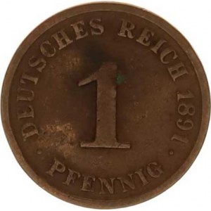 Německo, drobné ražby císařství, 1 Pfennig 1891 J R