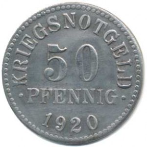 Německo, Nouzová platidla, Braunschweig - 50 Pfennig 1920 Kriegsnotgeld Fe 26 mm