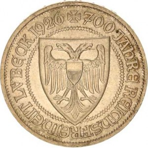 Výmarská republika (1918-1933), 3 RM 1926 A - Lübeck KM 48 R, patina