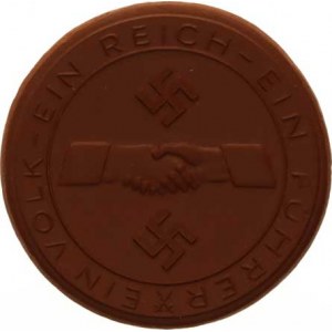 Německo - 3 říše, Porcelánové medaile, Připojení Sudet 1.-10. 10.1938, Mapa Říše, opis / pod a nad