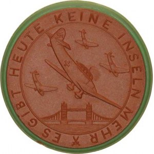 Německo - 3 říše, Porcelánové medaile, Letecký útok, na pozadí londýnský most, opis: ES GIBT HEUTE