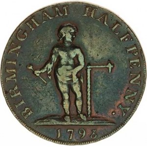 Anglie, George III. (1760-1820), Tokens = 1/2 Penny 1793, BIRMINGHAM, stojící chlapec /