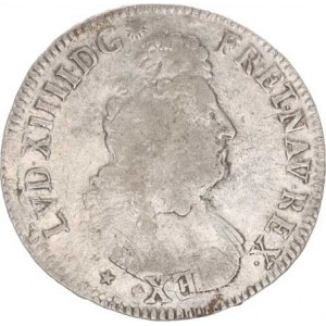 Francie, Ludvík XIV. (1643-1715), Ecu 1704 hvězdička - přeražba Dav. 1320,1; KM typ 360
