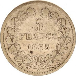 Francie, Louis Philippe (1830-1848), 5 Francs 1833 A KM 749,1