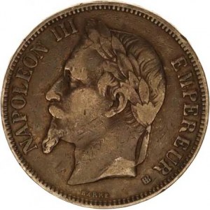 Francie, Napoleon III.(1852-1870), 5 Francs 1868 BB KM 799,2, patina