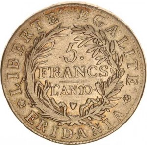 Itálie-Piedmont, Republika, 5 Francs rok 10 (1801) Cr. 4; Dav. 197 R 24,