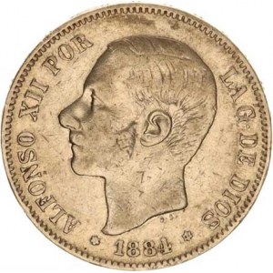 Španělsko, Alfonso XII.(1874-1885), 5 Pesetas 1884 (84) MS-M KM 688, škr., úh.