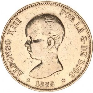Španělsko, Alfonso XIII.(1886-1931), 5 Pesetas 1888 (88) MP-M Y. 82, rysky