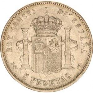 Španělsko, Alfonso XIII.(1886-1931), 5 Pesetas 1891(91) PG-M Y. 82; KM 689, tém.
