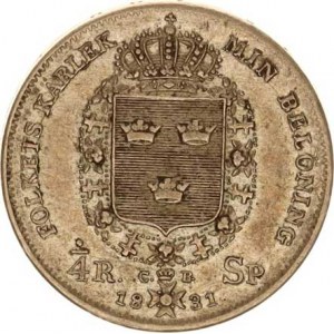 Švédsko, Charles XIV. (1818-1844), 1/4 Riksdaler 1831 CB KM 627 R