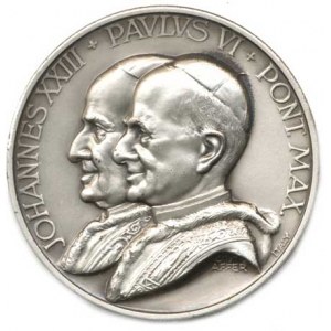 Náboženské medaile, Vatikán - Jan XXIII. a Pavel VI., dvojportrét papežů zleva, opis