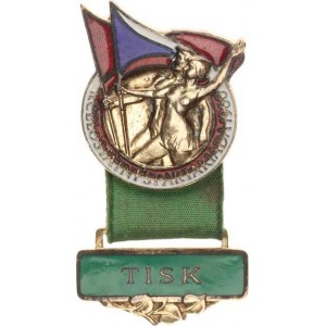 Československo - odznaky, sportovní, II. Celostátní spartakiáda 1960, barevný smalt 26 mm se zlatým