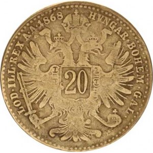 František Josef I.(1848-1918), 20 kr. 1868 b.zn.- bronz. odražek zkouška váha 2.09 g