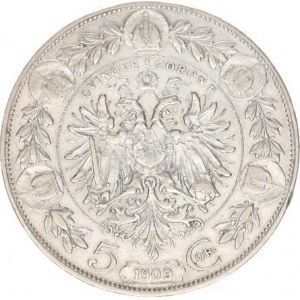 František Josef I.(1848-1918), 5 Koruna 1909 b.zn. - Schwartz, škr.