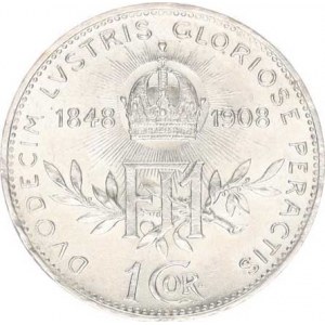 František Josef I.(1848-1918), 1 Koruna 1908 jubil. - tečka za HVNG.