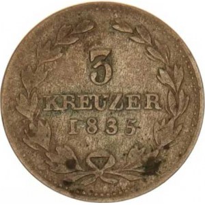 Baden, Leopold I. (1830-1852), 3 Kreuzer 1835 KM 199