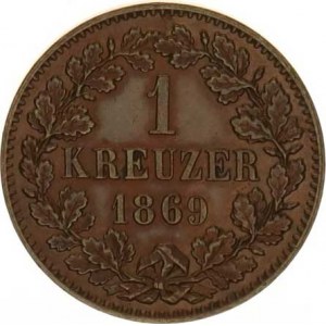 Baden, Friedrich I. (1852-56-1907), 1 Kreuzer 1869 KM 242