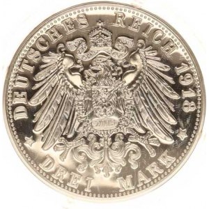 Bavorsko, Ludwig III. (1913-1918), 3 Mark 1918 D - Zlatá svatba KM 1010 Sběratelská ražb