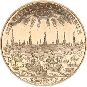 Hamburg, Tolar b.l.(1717) - pohled na město / 4 erby jako KM 350