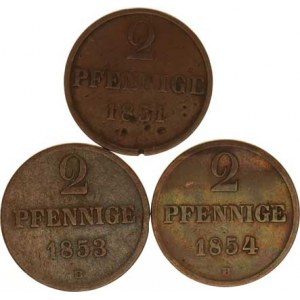 Hannover, Georg V. (1851-1866), 2 Pfennige 1851 B, 1853 B, 1854 B 3 ks