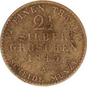 Prusko, Friedrich Wilhelm IV.(1840-1861), 2 1/2 Silber groschen 1843 A Cr.147