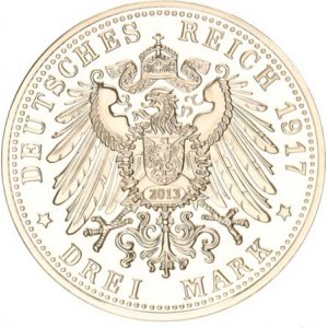 Sasko, Friedrich August III. (1904-1918), 3 Mark 1917 E - Friedrich der Weise, výr. reformace KM 12